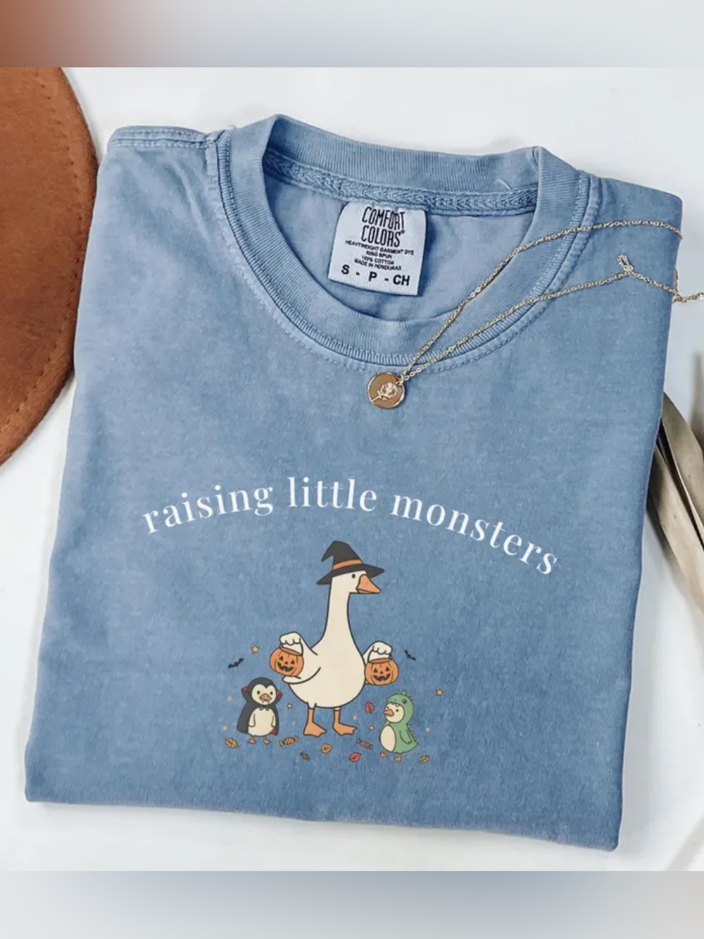 Comfort Colors Blue Jean 'Raising Little Monsters' Short Sleeve Graphic Tee
